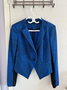 Blue Croc-Print Women's Blazer Jacket